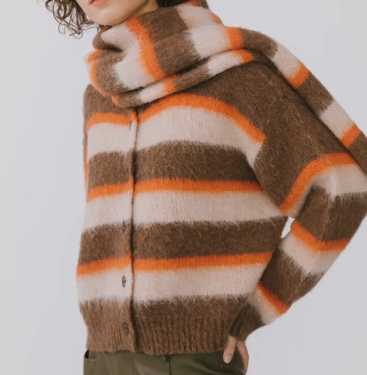 Striped Cozy Two-Piece Button Cardigan