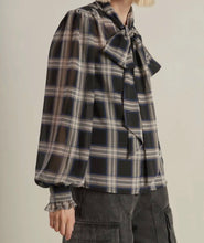Load image into Gallery viewer, Plaid Bow-Tie Sheer Blouse