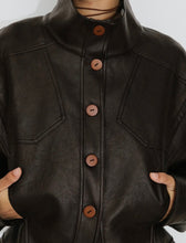 Load image into Gallery viewer, Curved Sleeve Faux Leather Jacket – Brown