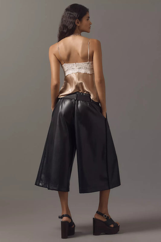Faux Leather Culottes – Black