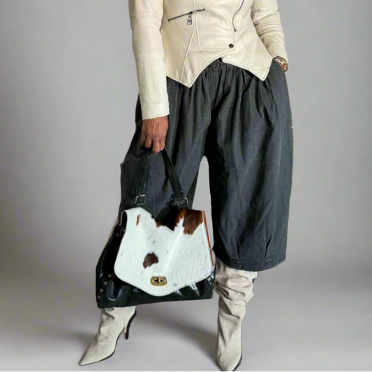 Wide-Leg Black Denim Culottes