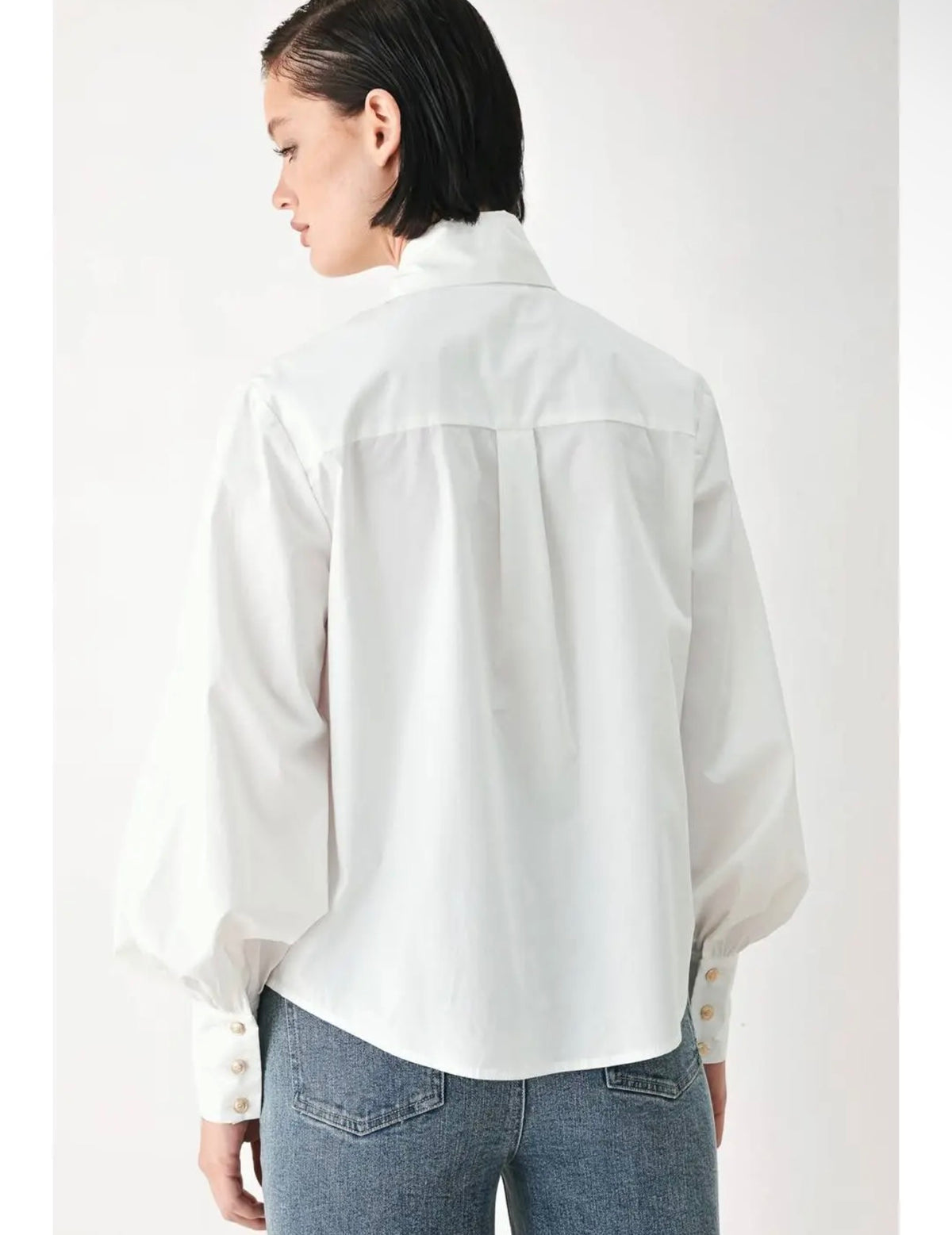 Statement Bow Cotton Blouse — Caramel & White