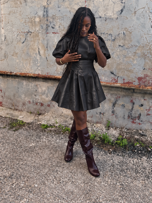 The Luxe Volume Faux Leather Dress