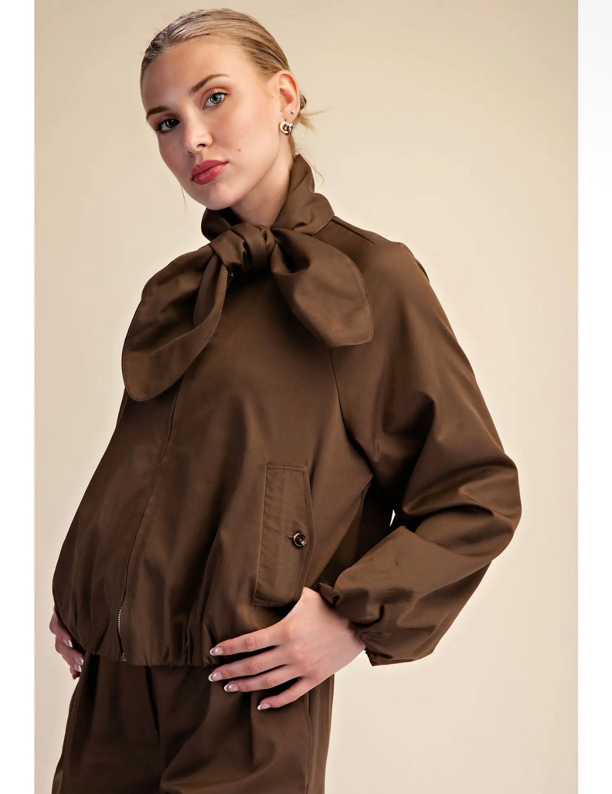 Bow-Tie Bomber Jacket | Cocoa & Merlot
