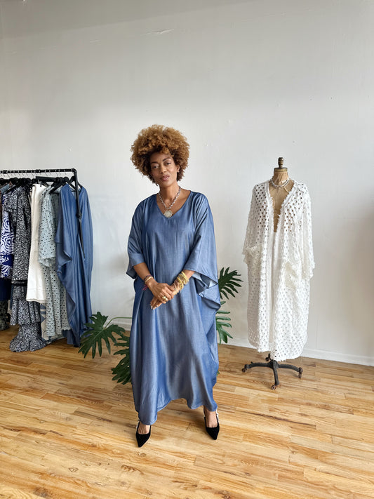 Chambray Denim V-Neck Kaftan
