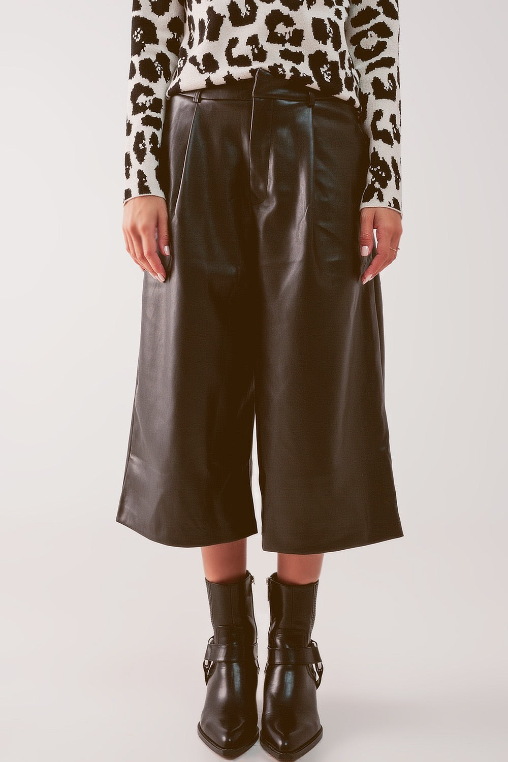 Faux Leather Culottes – Black
