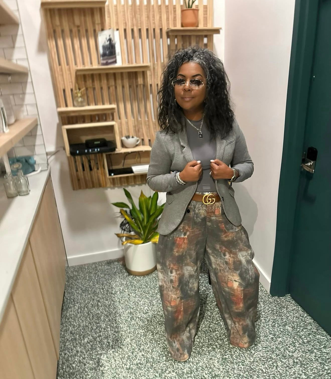 Abstract Wash Wide-Leg Cargo Pants