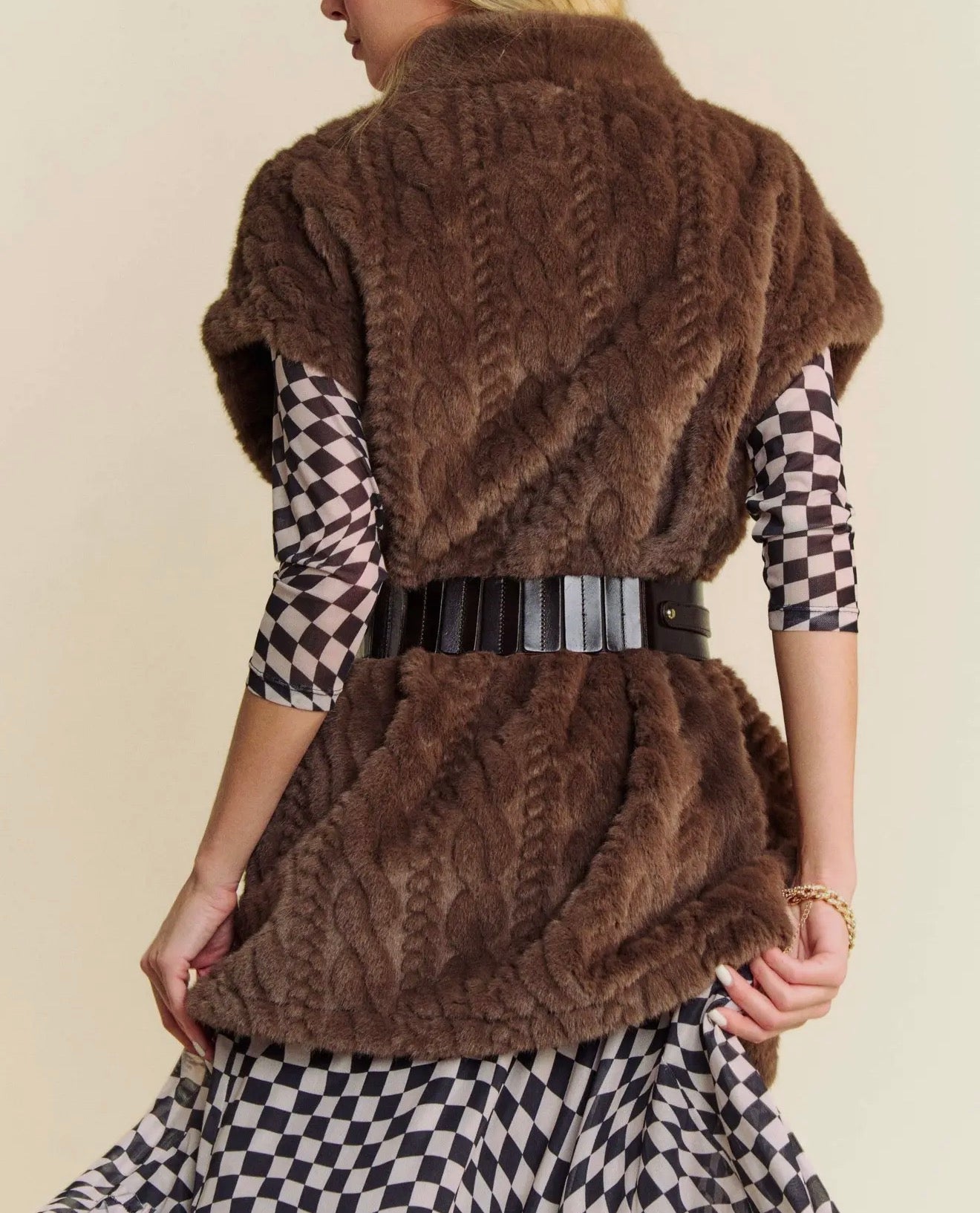 The Cozy Couture Cable Faux Fur Vest