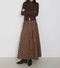 Load image into Gallery viewer, Plaid Maxi Skirt with shirt sleeve – Brown or Blue