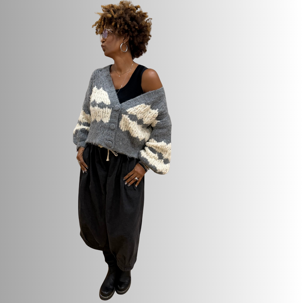 Wide-Leg Black Denim Culottes