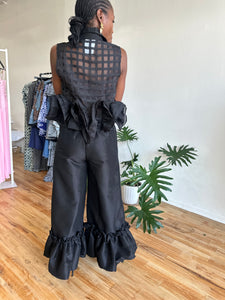 Window Pane Sheer Peplum Blouse