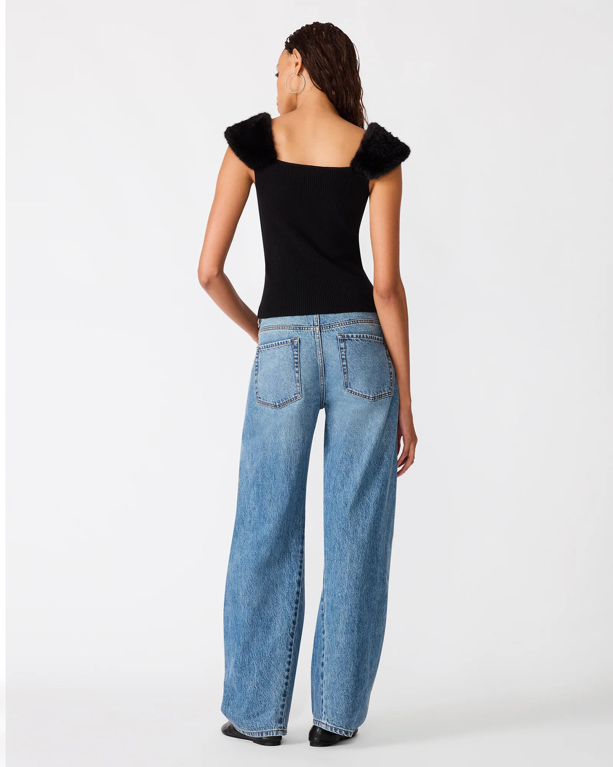 Maje sleeveless ribbed tank with faux fur shoulders