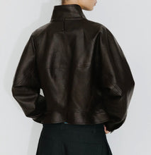 Load image into Gallery viewer, Curved Sleeve Faux Leather Jacket – Brown
