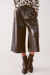 Faux Leather Culottes – Black