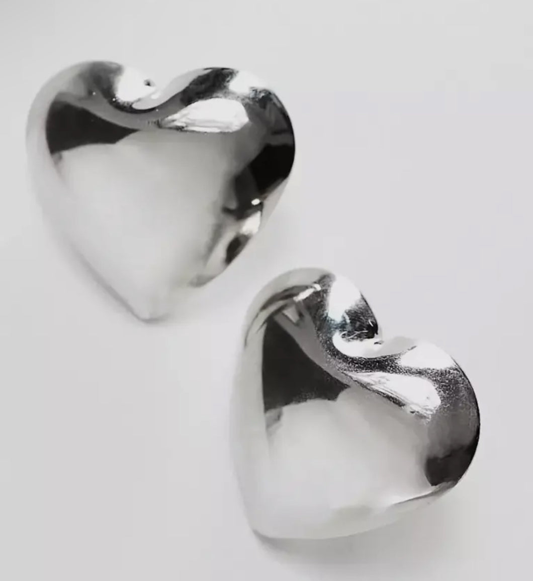 Puffy Heart Earring silver