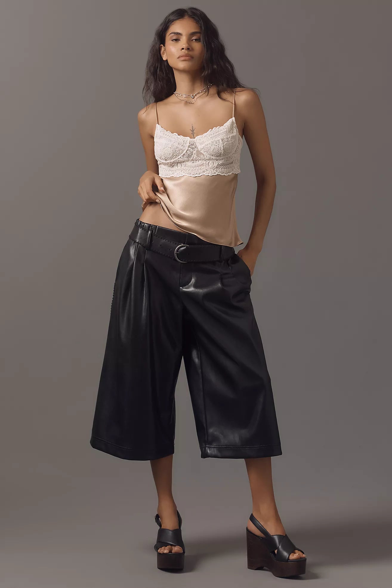 Faux Leather Culottes – Black