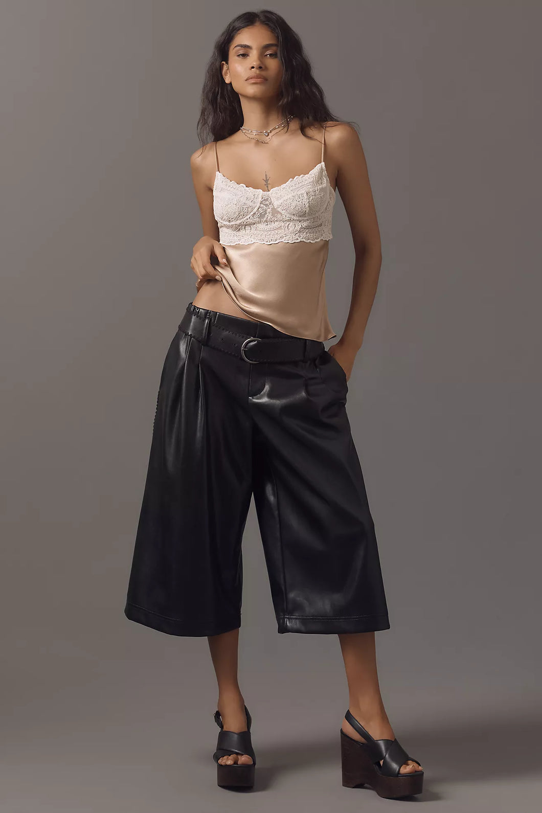 Faux Leather Culottes – Black