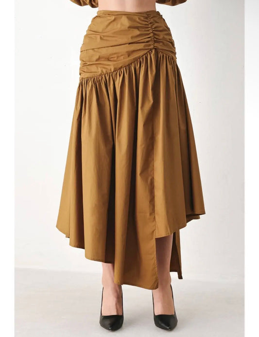 Caramel Gathered Midi Skirt