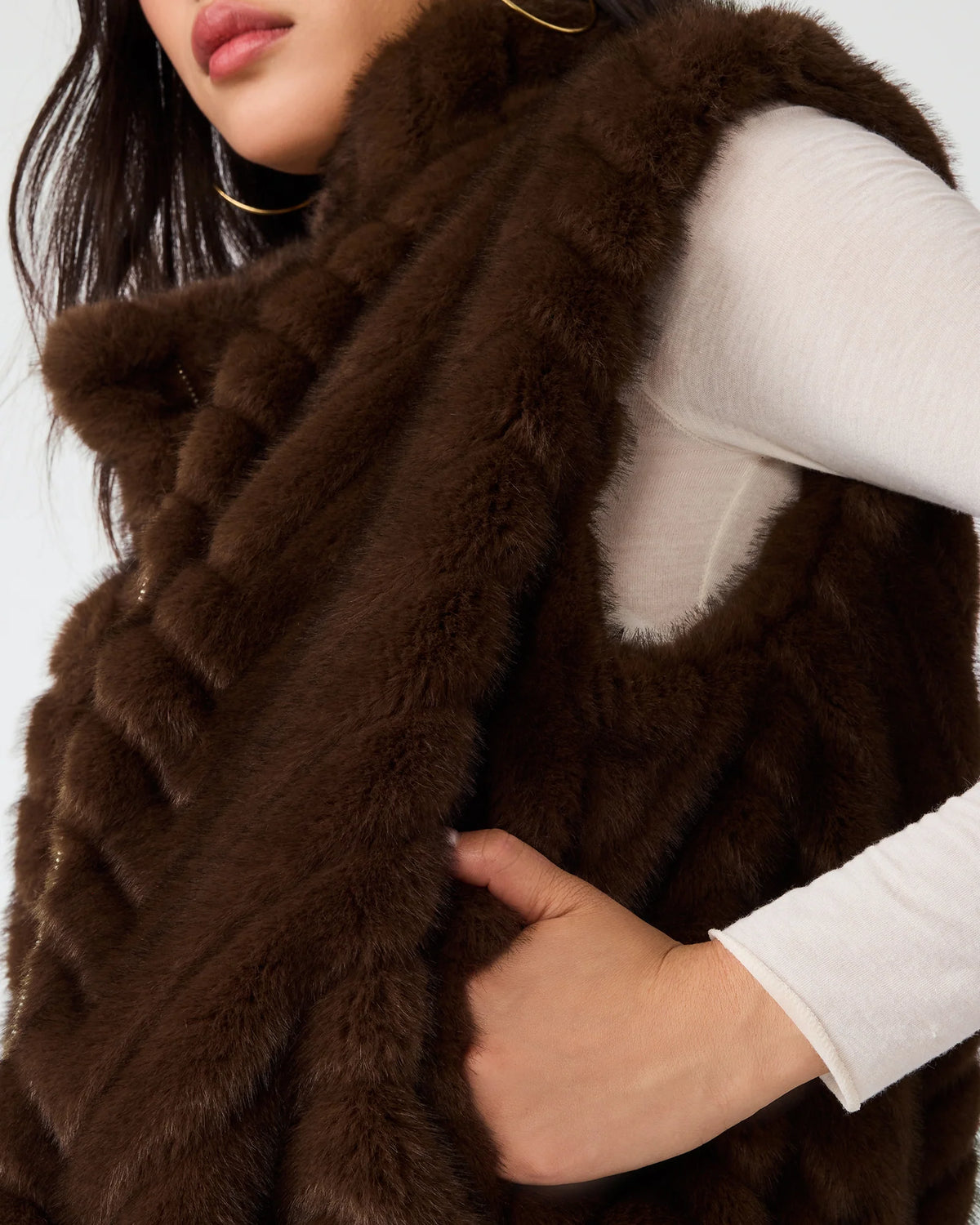 Espresso Plush Faux Fur Zip-Front Vest