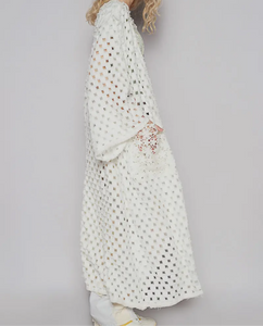 Boho Edge Denim Kimono - WHITE