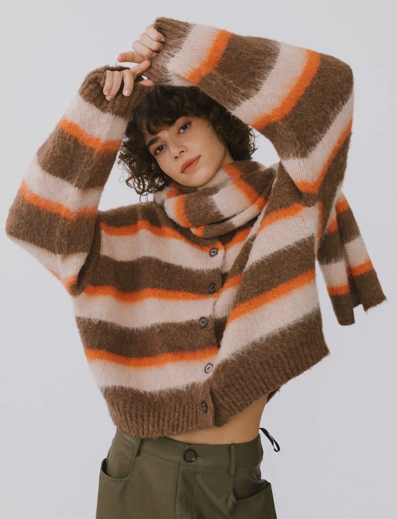 Striped Cozy Two-Piece Button Cardigan