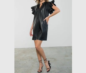 Black Butterfly faux leather dress