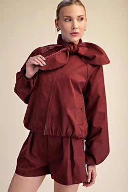 Bow-Tie Bomber Jacket | Cocoa & Merlot