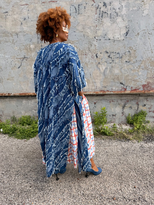 Indigo Fringe Denim Kimono