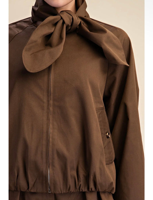 Bow-Tie Bomber Jacket | Cocoa & Merlot