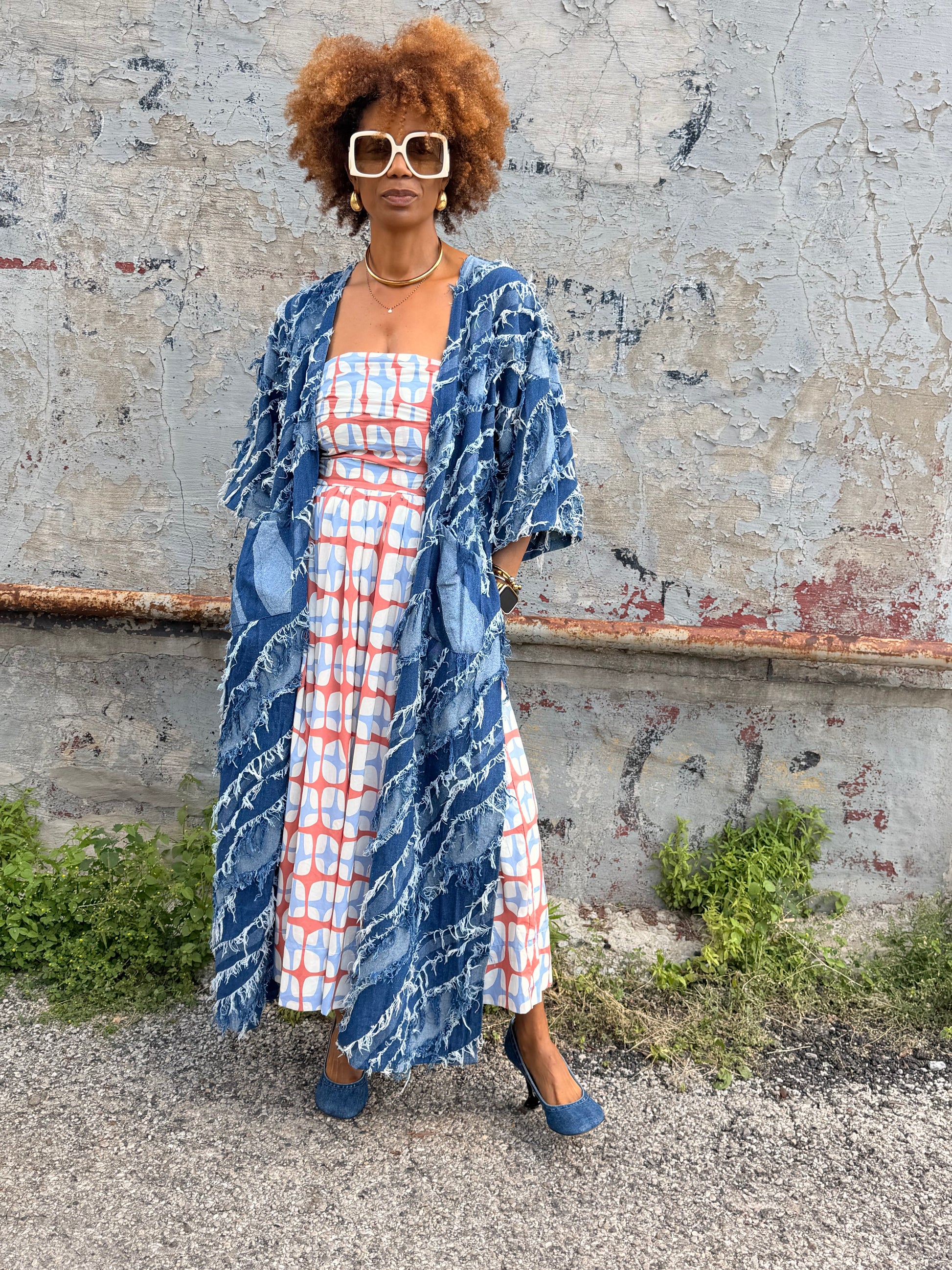 Indigo Fringe Denim Kimono