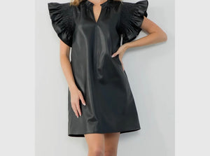 Black Butterfly faux leather dress