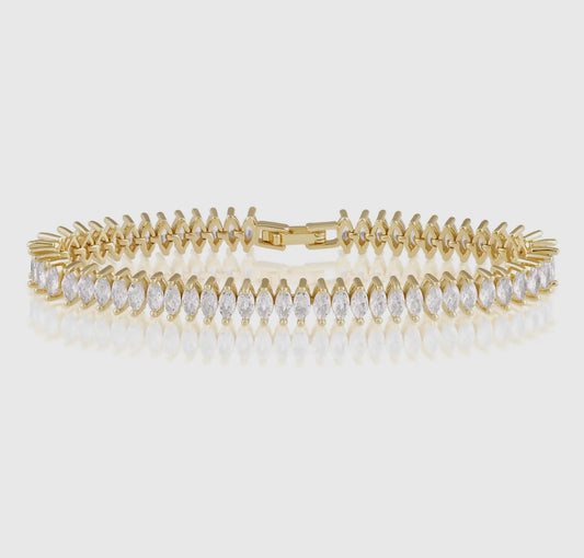 Marquise-Cut Crystal Tennis Bracelet – Gold