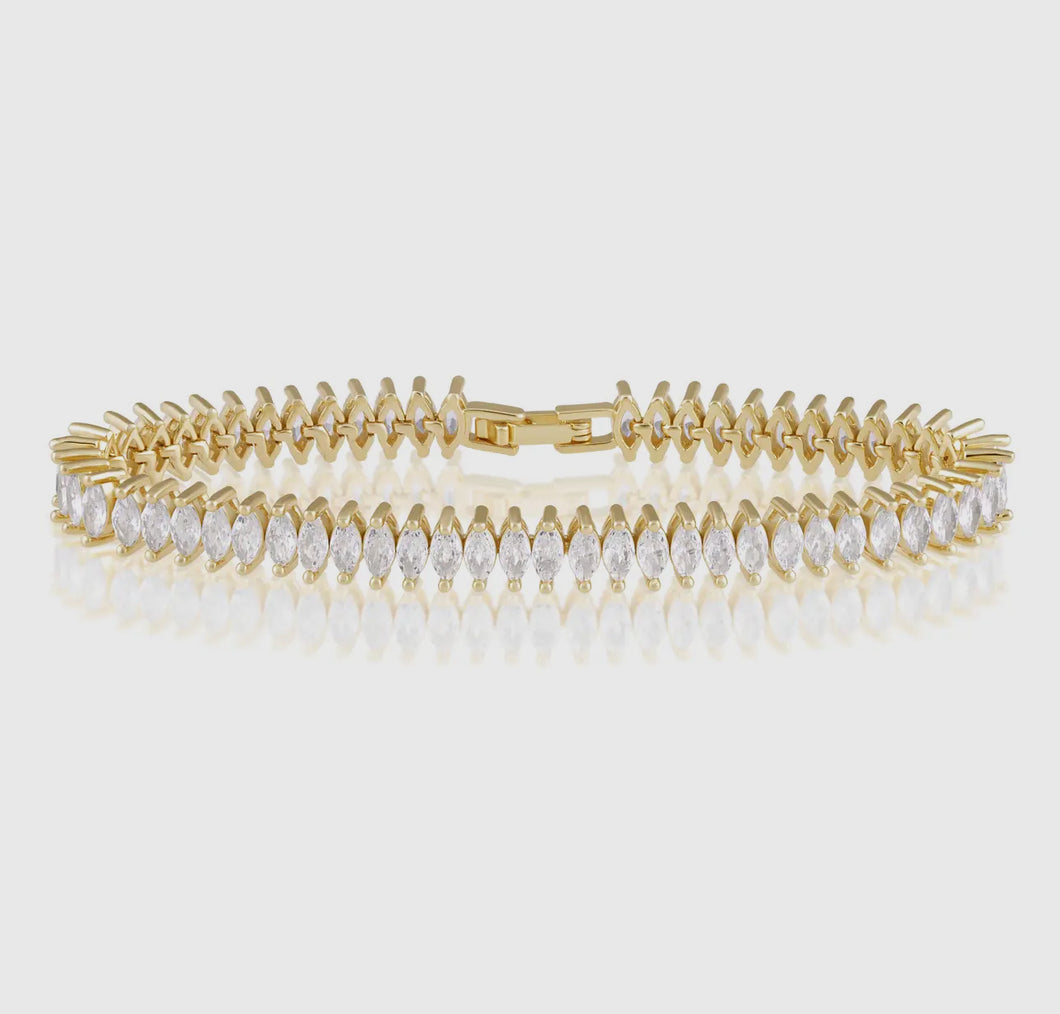Marquise-Cut Crystal Tennis Bracelet – Gold