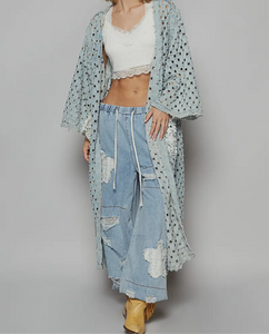 BOHO Edge Denim Kimono- BLUE