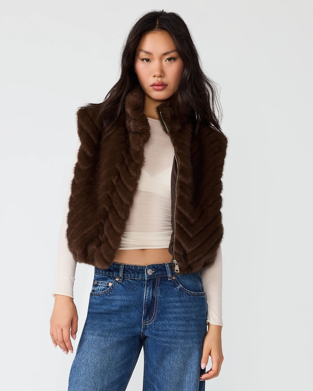 Espresso Plush Faux Fur Zip-Front Vest