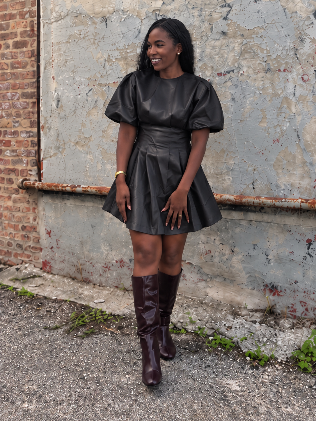 The Luxe Volume Faux Leather Dress