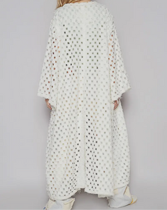 Boho Edge Denim Kimono - WHITE