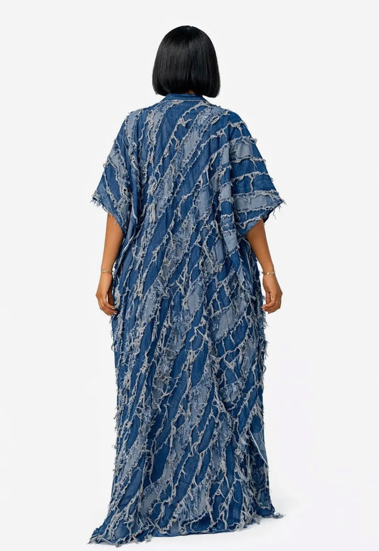 Indigo Fringe Denim Kimono