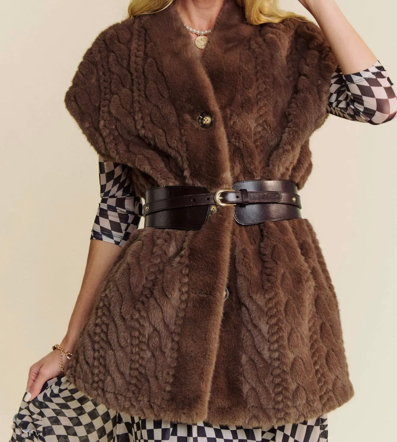 The Cozy Couture Cable Faux Fur Vest
