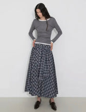 Load image into Gallery viewer, Plaid Maxi Skirt with shirt sleeve – Brown or Blue
