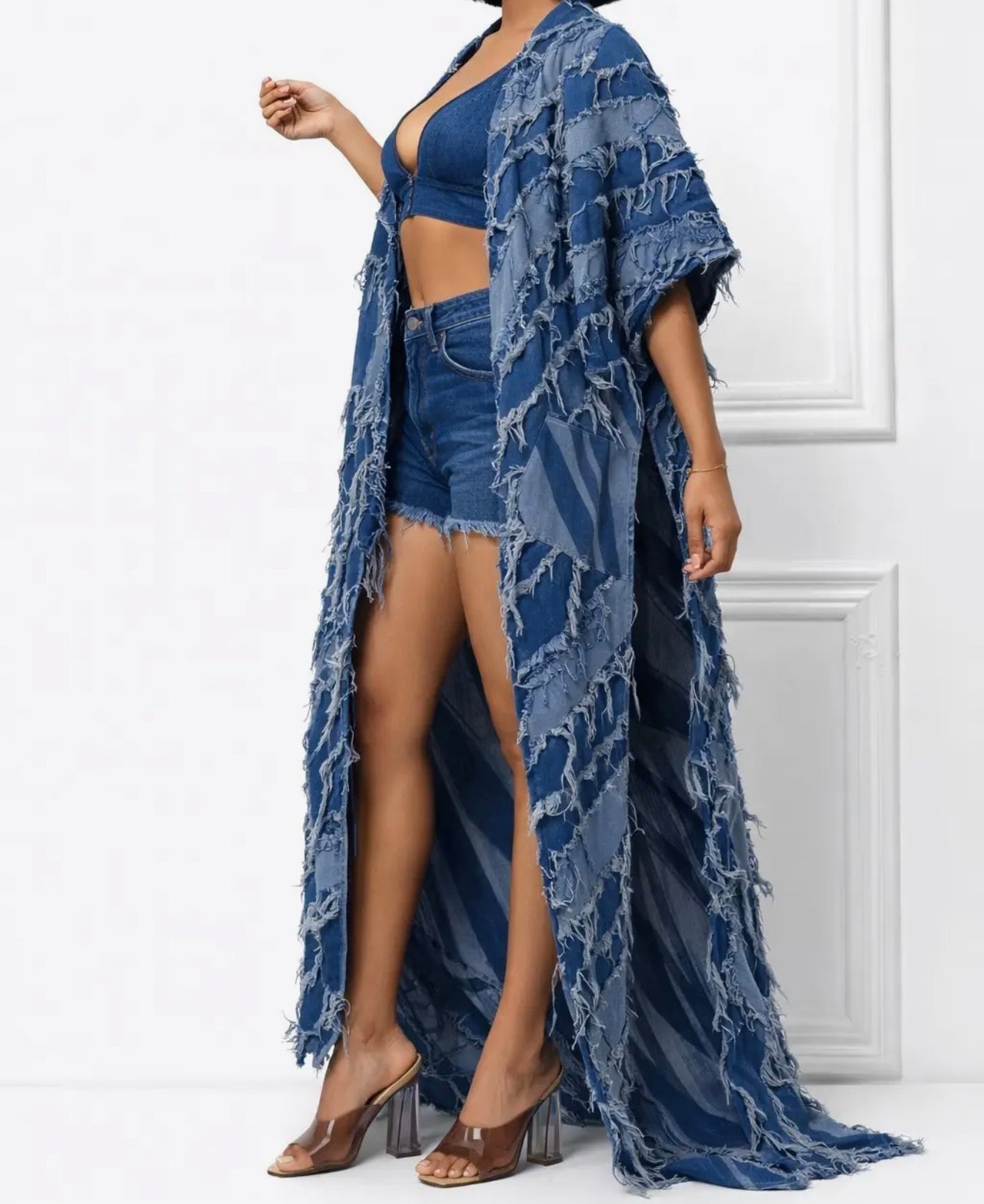 Indigo Fringe Denim Kimono