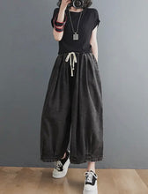 Load image into Gallery viewer, Wide-Leg Black Denim Pants
