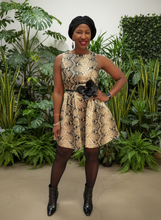Load image into Gallery viewer, Snakeskin Sleeveless Fit &amp; Flare Dress
