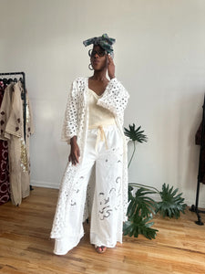 Boho Edge Denim Kimono - WHITE