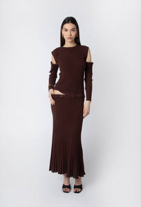 Brown Ribbed Knit Dress